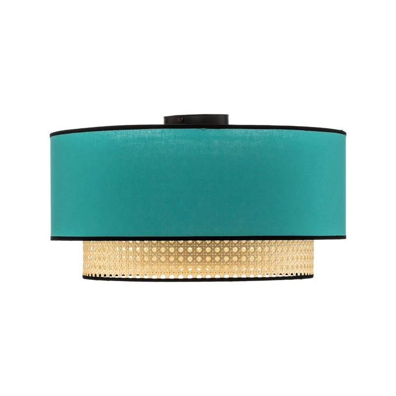 B-Ware Deckenleuchte Lampe Boho Rattan Beleuchtung Deckenlampe Baumwolle beige petrol