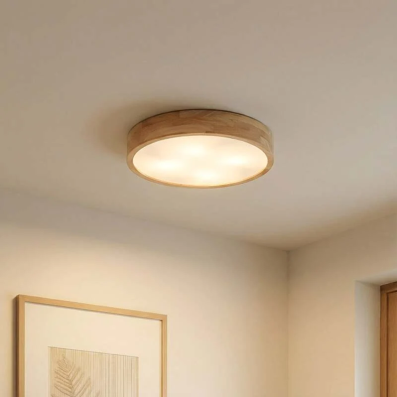 B-Ware Lindby Deckenlampe Tanju LED Leuchte Lampe dimmbar rustikal Ø60cm Holz weiß