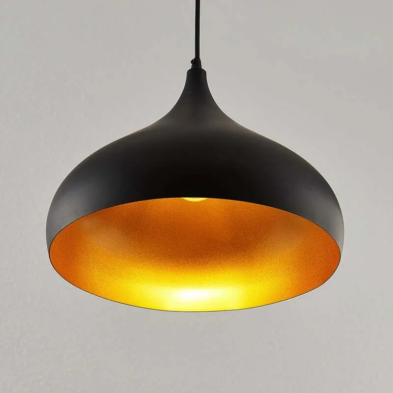 B-Ware Lindby Hängelampe Hängeleuchte Ritana LED Pendelleuchte Lampe schwarz-gold Ø31cm