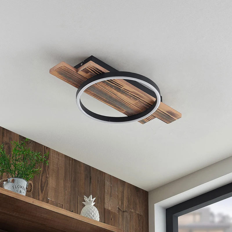 B-Ware Lindby Deckenleuchte Deckenlampe LED Sentoa Holz hell dimmbar warmweiß Wohnzi639