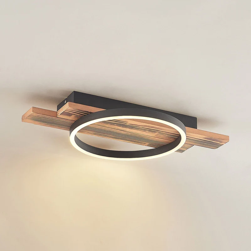 B-Ware Lindby Deckenleuchte Deckenlampe LED Sentoa Holz hell dimmbar warmweiß Wohnzi639