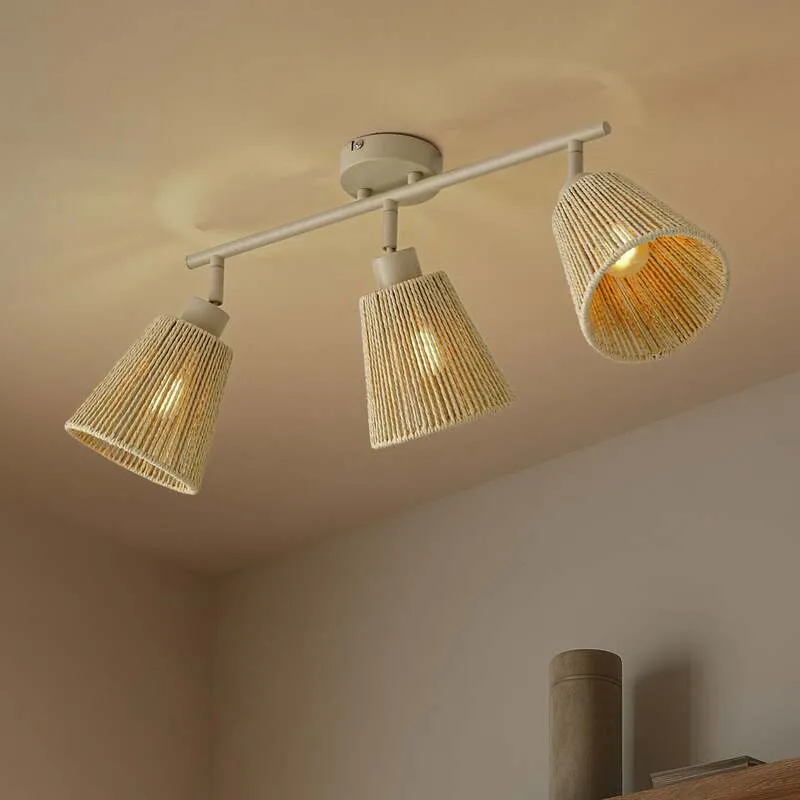 B-Ware Lindby Deckenstrahler Anuva LED dimmbar 3-flammig beige Papier 72,5cm 13cm Licht
