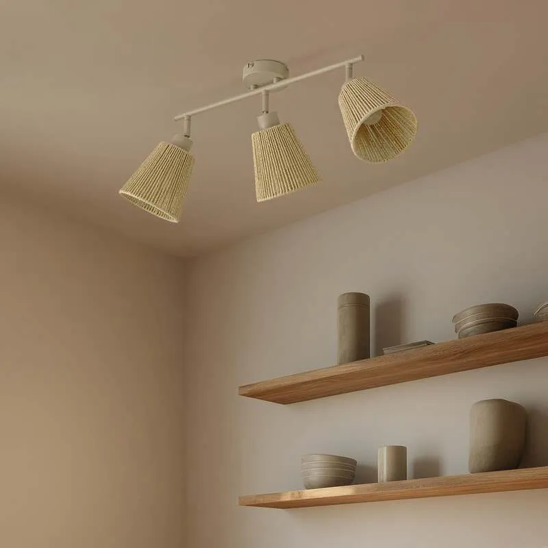 B-Ware Lindby Deckenstrahler Anuva LED dimmbar 3-flammig beige Papier 72,5cm 13cm Licht