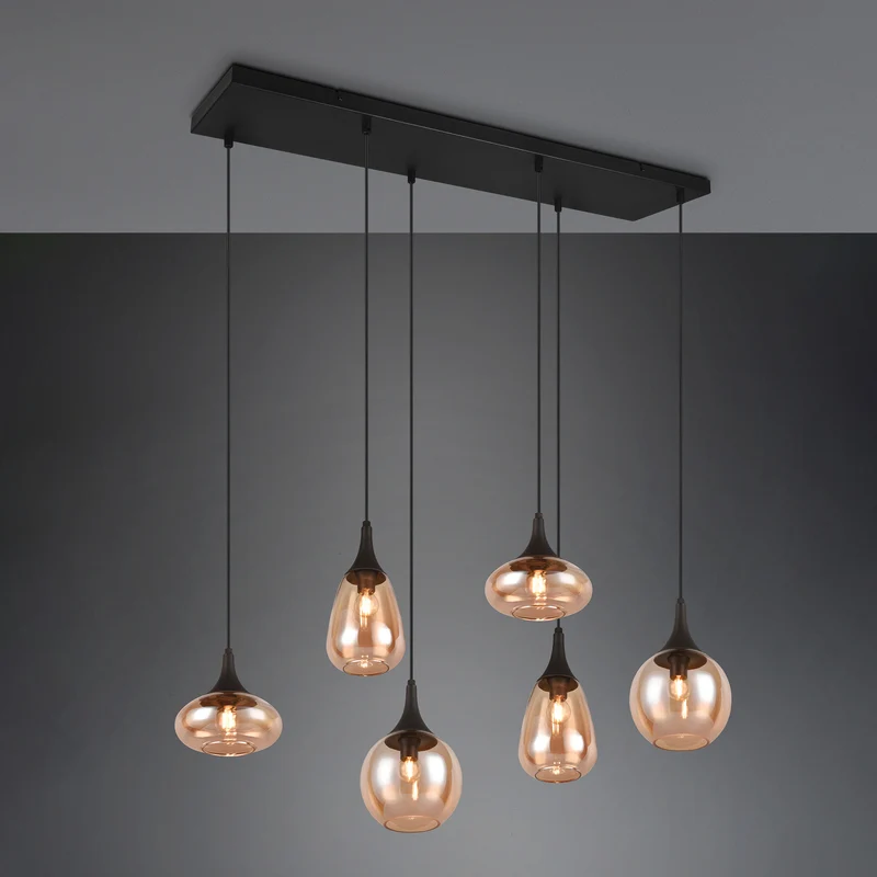 B-Ware TRIO LIGHTING Hängeleuchte Pendelleuchte Lumina 6-flammig dimmbar schwarz amber