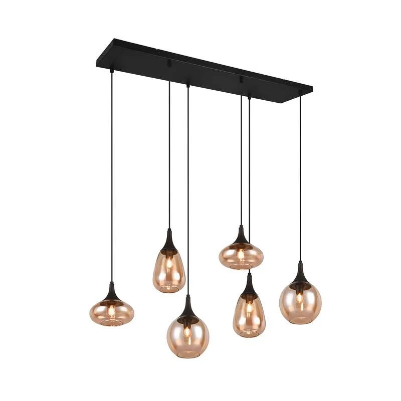 B-Ware TRIO LIGHTING Hängeleuchte Pendelleuchte Lumina 6-flammig dimmbar schwarz amber