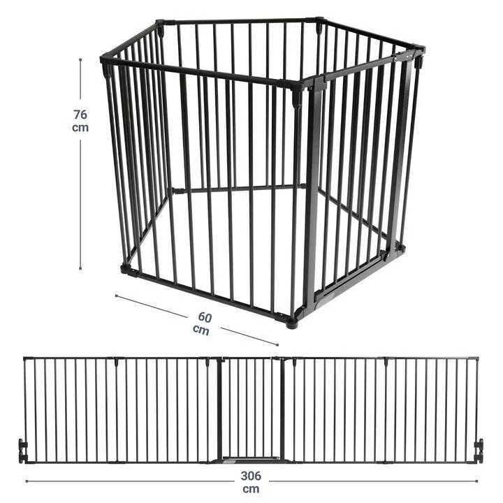 B-Ware Kamin- / Ofenschutzgitter 300 cm Sicherheitsgitter mit Tür schwarz Metall