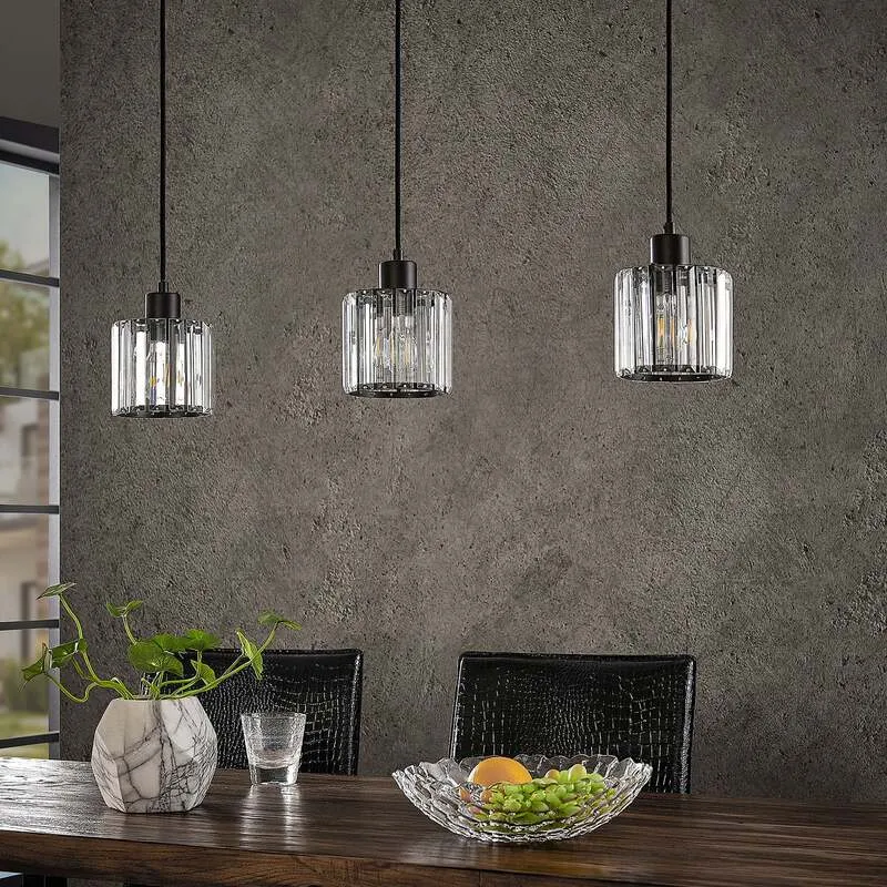 B-Ware Lindby Hängeleuchte Vella LED Pendelleuchte Lampe 3-flg transparent 83cm schwarz