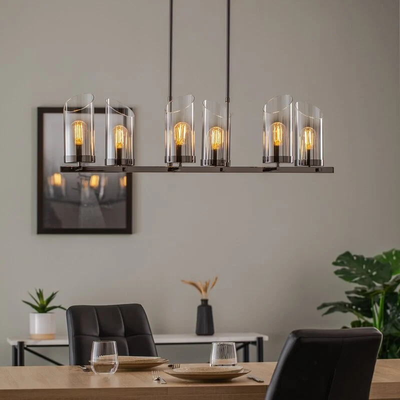 B-Ware Lucea Kronleuchter Padrela linear schwarz-chrom 6-flg Deckenlampe Deckenleuchte