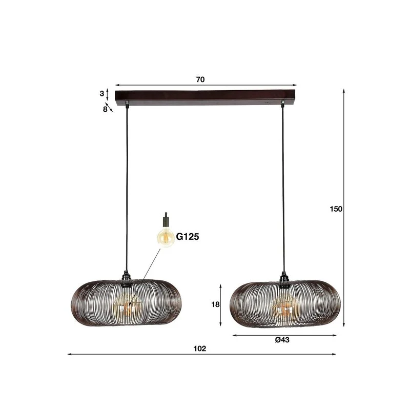 B-Ware Zijlstra Hängeleuchte Rippberg Pendelleuchte Deckenlampe schwarz zweiflammig