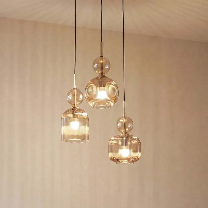 B-Ware TK Lighting Hängelampe Sophia 3-flammig LED Pendelleuchte dimmbar cognac Ø41cm