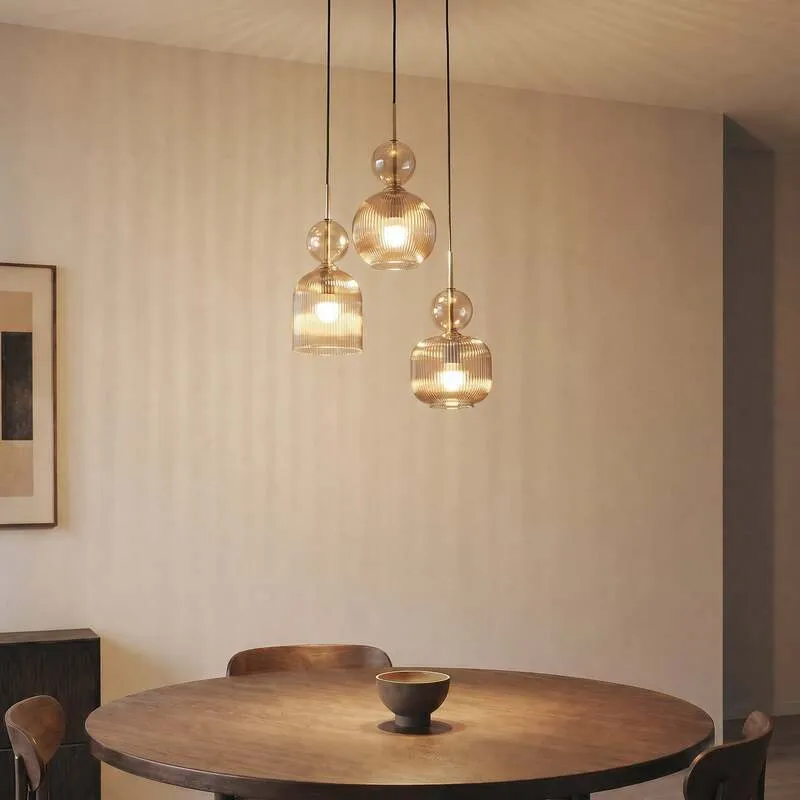 B-Ware TK Lighting Hängelampe Sophia 3-flammig LED Pendelleuchte dimmbar cognac Ø41cm