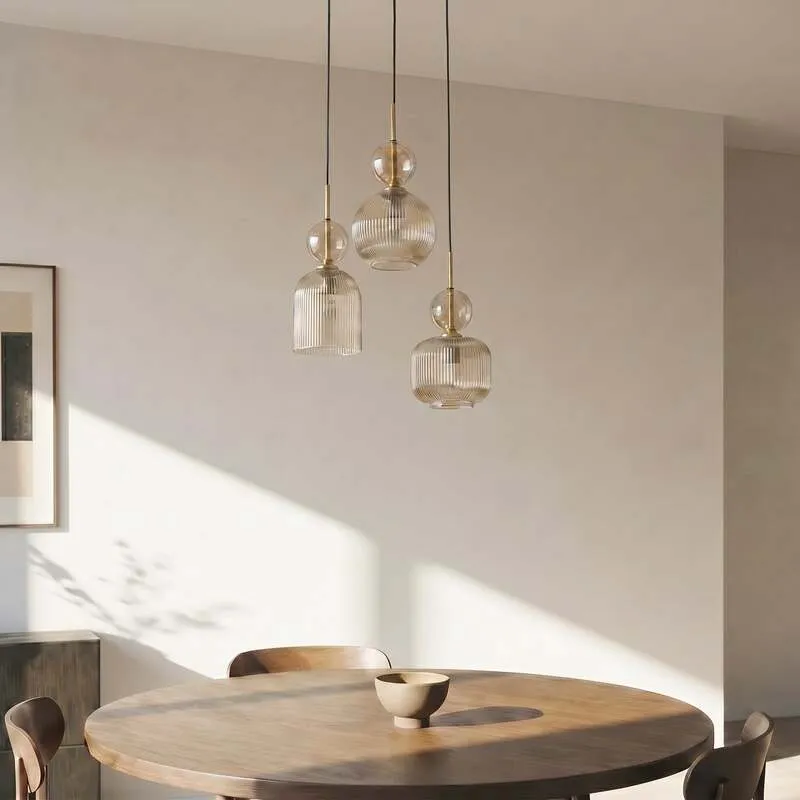 B-Ware TK Lighting Hängelampe Sophia 3-flammig LED Pendelleuchte dimmbar cognac Ø41cm