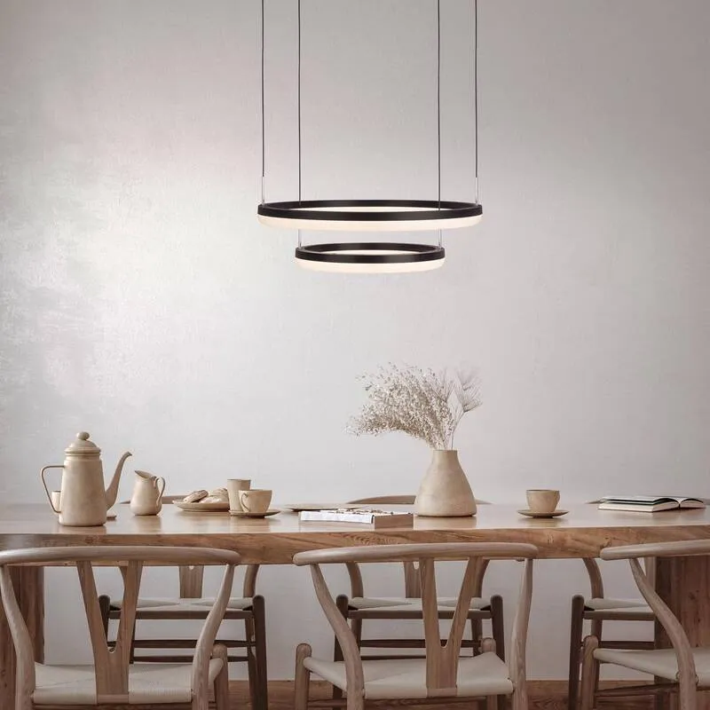 B-Ware Näve Pendelleuchte Hängelampe LED CCT Ringe Fernbedienung schwarz Kunststoff