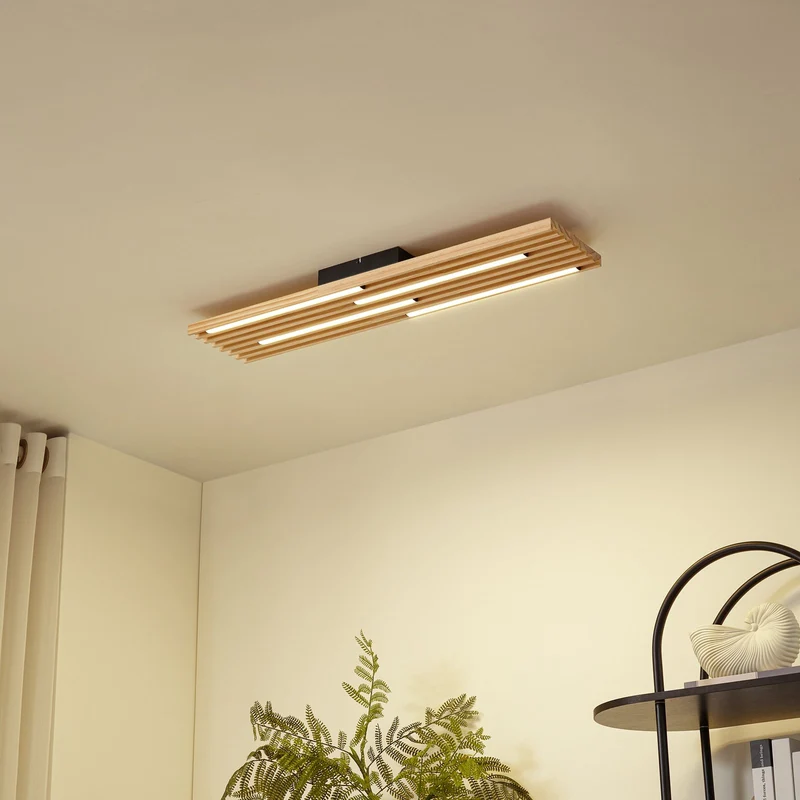 B-Ware Lindby LED-Deckenleuchte Leuchte Madero LED Kiefernholz 90cm x 20cm Holz 3000 K