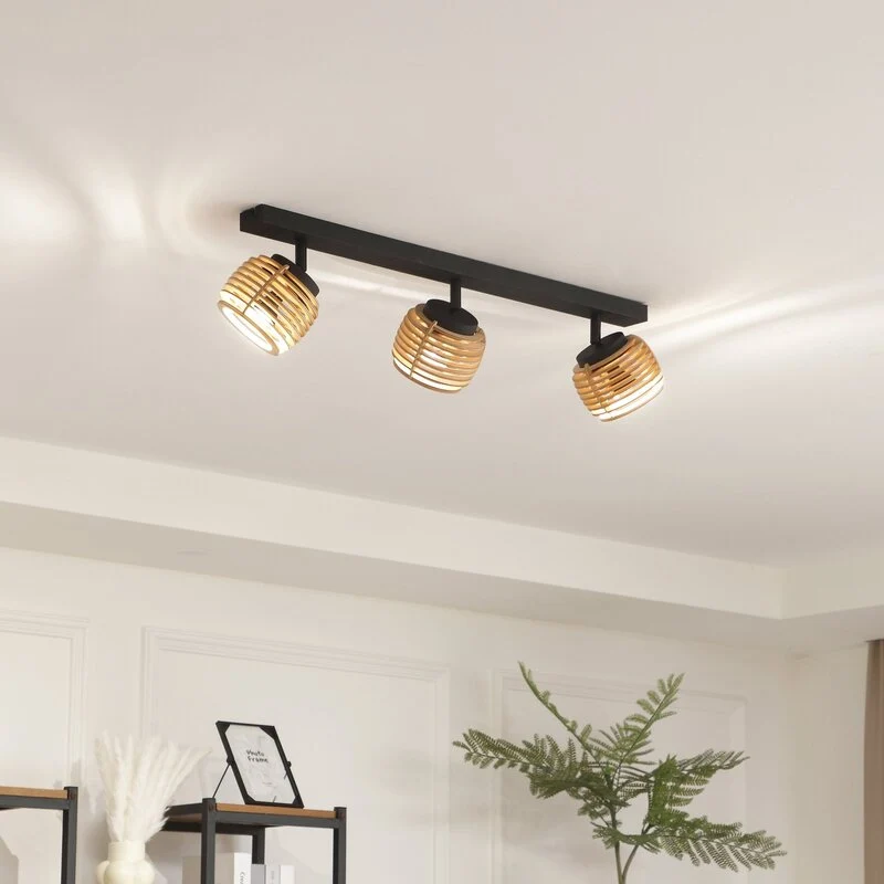 B-Ware Lindby Deckenleuchte Ediz, 3-flammig GU10 Holz 73 cm lang Deckenlampe Lampe Spot