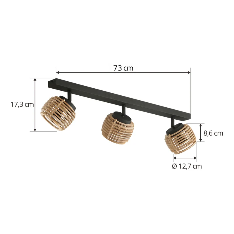B-Ware Lindby Deckenleuchte Ediz, 3-flammig GU10 Holz 73 cm lang Deckenlampe Lampe Spot
