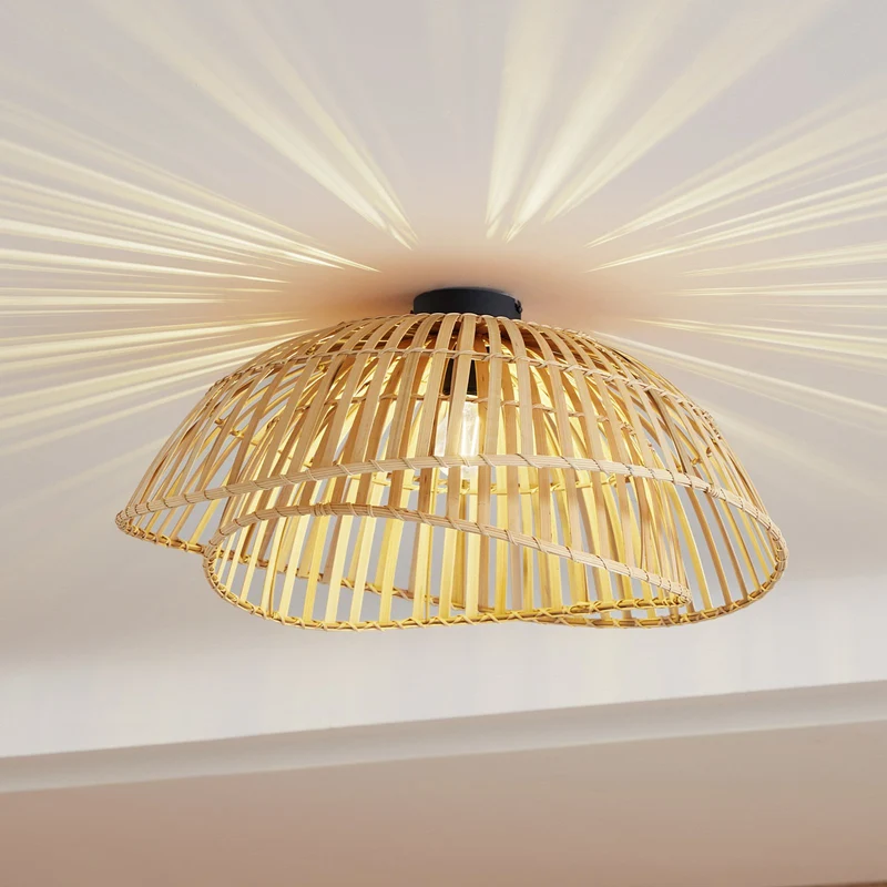 B-Ware Lindby Deckenleuchte Ilajus Ø 62 cm Bambus natur Deckenlampe Lampe Leuchte S379