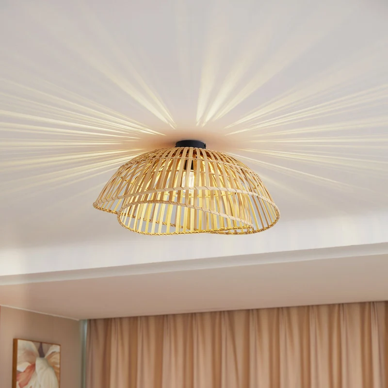 B-Ware Lindby Deckenleuchte Ilajus Ø 62 cm Bambus natur Deckenlampe Lampe Leuchte S379