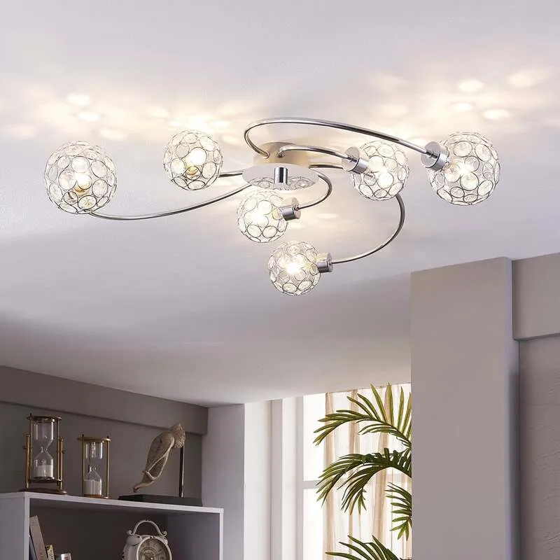 B-Ware Lindby Deckenleuchte Deckenlampe Tyron Glas Metall chrom 65 cm LED