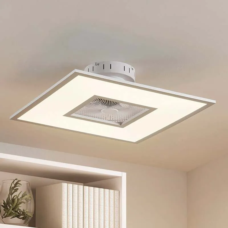 B-Ware Lindby Deckenventilator Romea eckig LED Ventilator Lampe dimmbar silber 60cm
