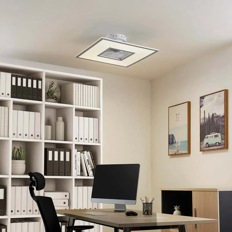 B-Ware Lindby Deckenventilator Romea eckig LED Ventilator Lampe dimmbar silber 60cm