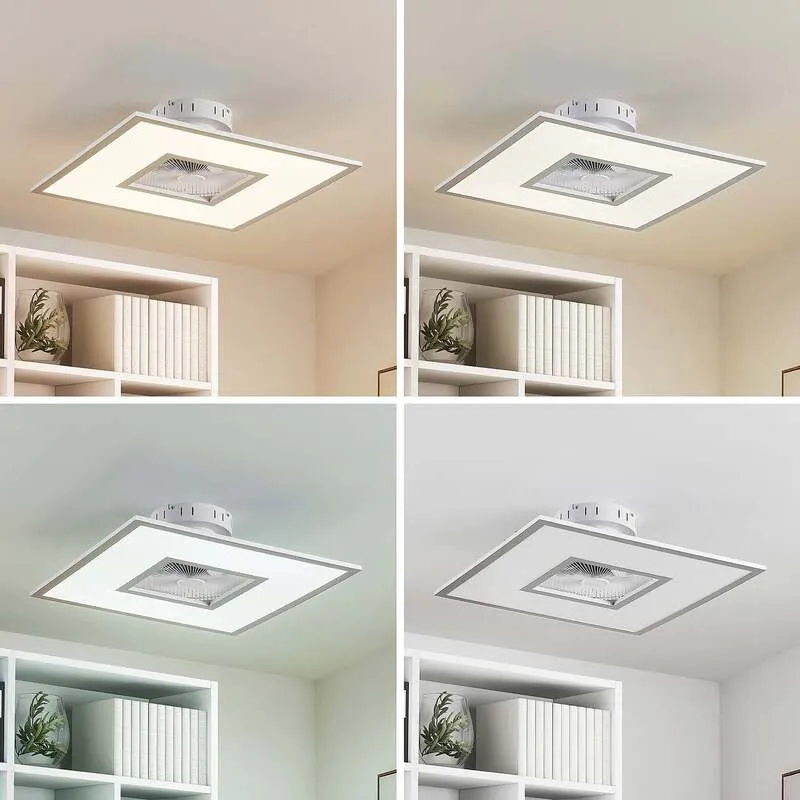 B-Ware Lindby Deckenventilator Romea eckig LED Ventilator Lampe dimmbar silber 60cm