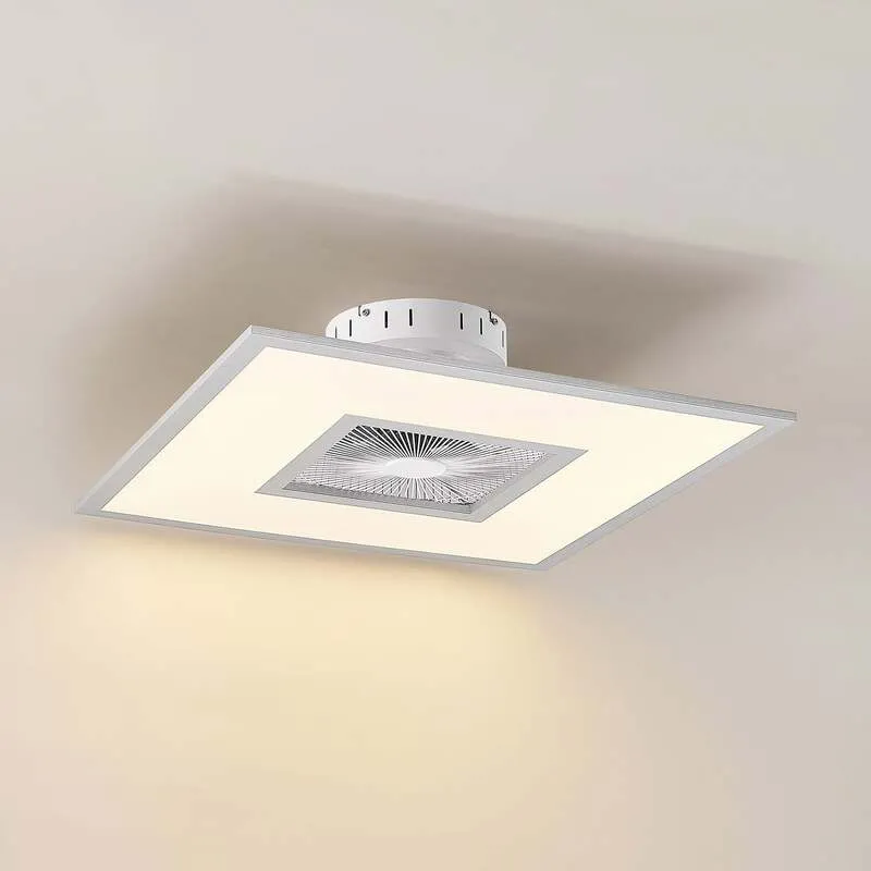 B-Ware Lindby Deckenventilator Romea eckig LED Ventilator Lampe dimmbar silber 60cm