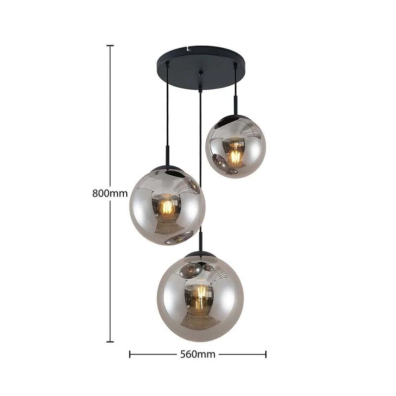 B-Ware Lindby Teeja Hängeleuchte 3 Glaskugeln Leuchte Lampe Hängeleuchte IP20 rauchgrau