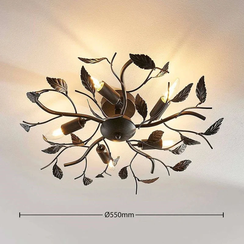 B-Ware Lindby Deckenlampe Hängeleuchte Lampe Leuchte Yos Blattoptik 5-flmg E14 schw592