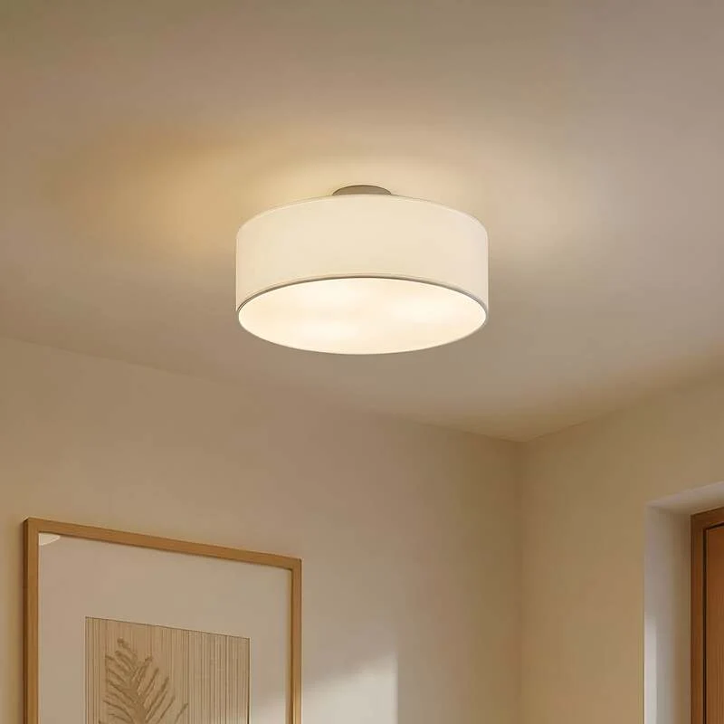 B-Ware Lindby Deckenleuchte Lampe Sebatin LED Leuchte dimmbar weiß Ø40cm Stoff nickel