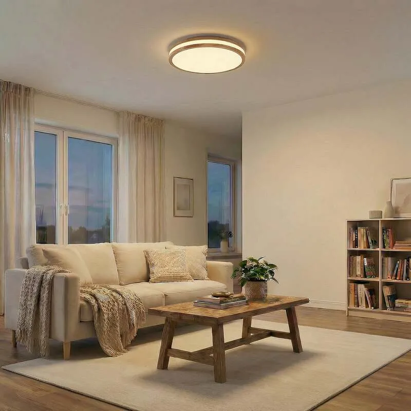 B-Ware Lindby Deckenlampe Emiva LED Leuchte dimmbar Holz hell CCT 50cm 3000K-6500K