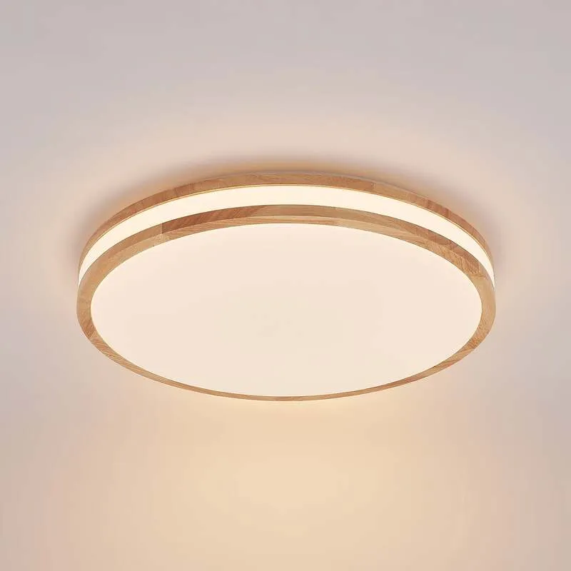 B-Ware Lindby Deckenlampe Emiva LED Leuchte dimmbar Holz hell CCT 50cm 3000K-6500K