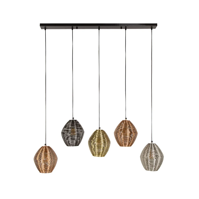 B-Ware Hängeleuchte Spoelamp 5-flammig LED Pendelleuchte dimmbar bunt metallic 118x23cm