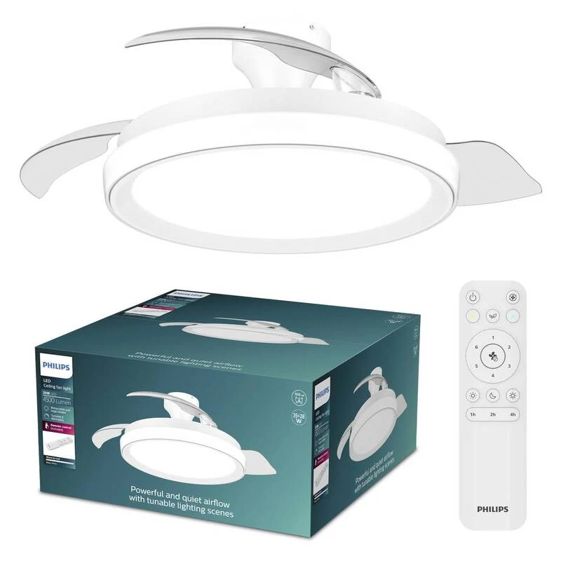 B-Ware Philips LED Deckenventilator 28W Fernbedienung Dimmbar 3 Rotorblätter Weiß