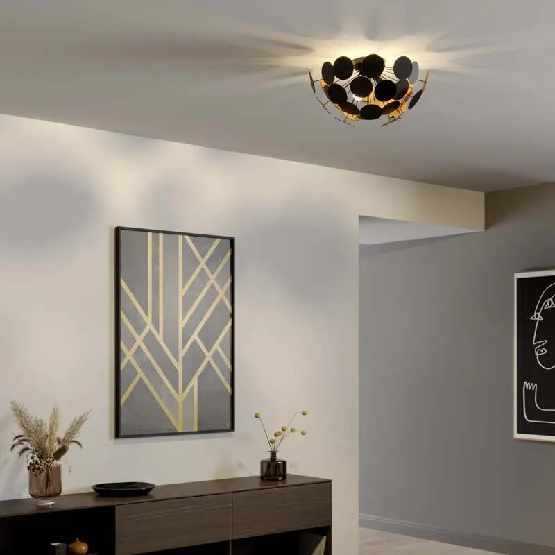 B-Ware Lindby Deckenlampe Kinan LED E14 Leuchte dimmbar schwarz gold Ø 54 cm 3-flammig