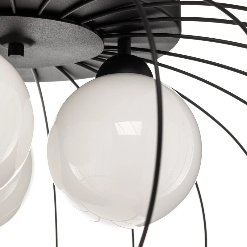 B-Ware Euluna Deckenlampe Kronos Käfig schwarz drei Opalkugeln Deko-Deckenlampe E14