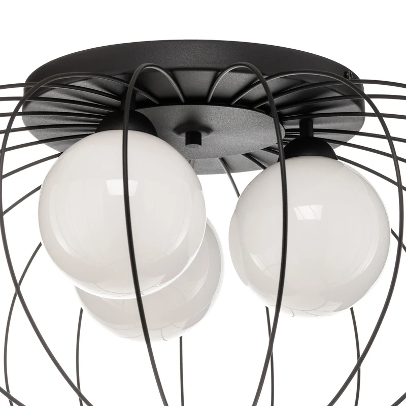B-Ware Euluna Deckenlampe Kronos Käfig schwarz drei Opalkugeln Deko-Deckenlampe E14