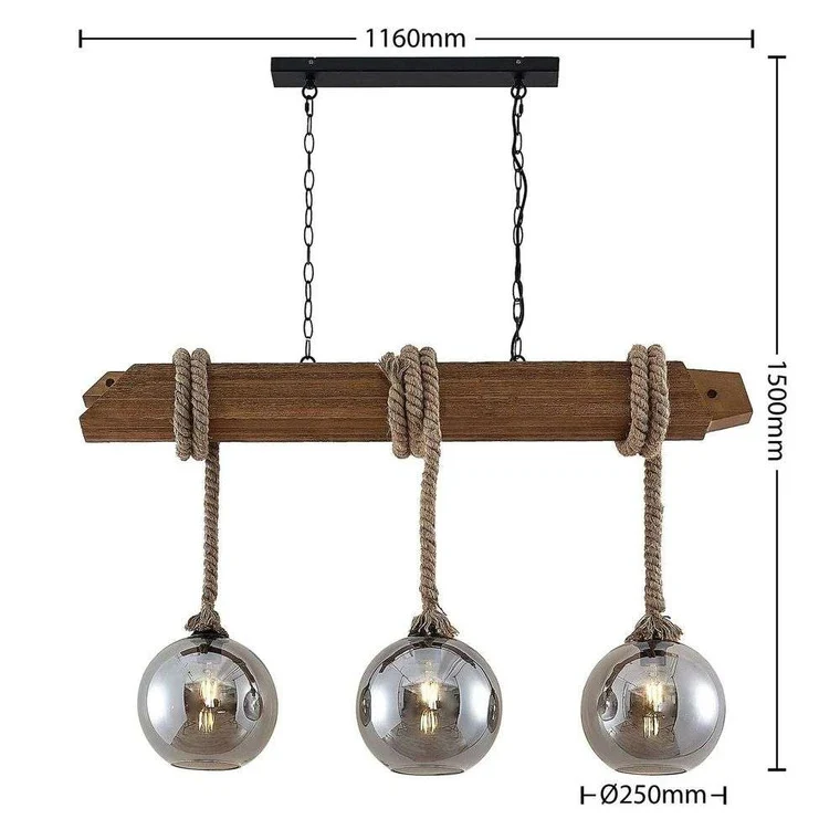 B-Ware Lucande Mevan Hängeleuchte mit Holzbalken smoke Deckenlampe Pendelleuchte E27