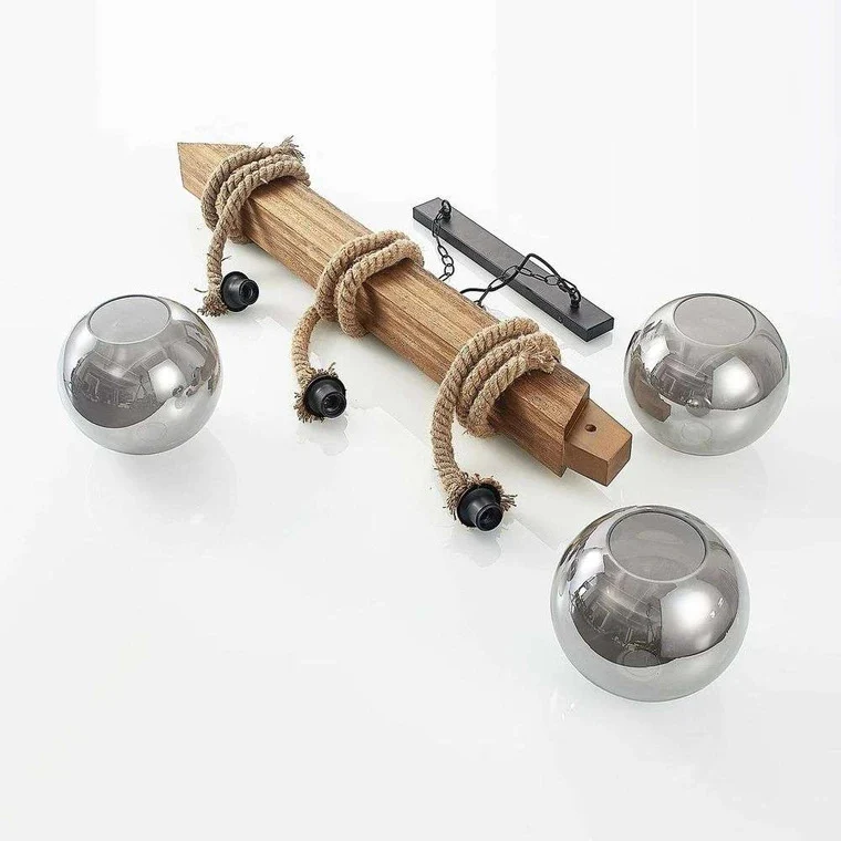 B-Ware Lucande Mevan Hängeleuchte mit Holzbalken smoke Deckenlampe Pendelleuchte E27