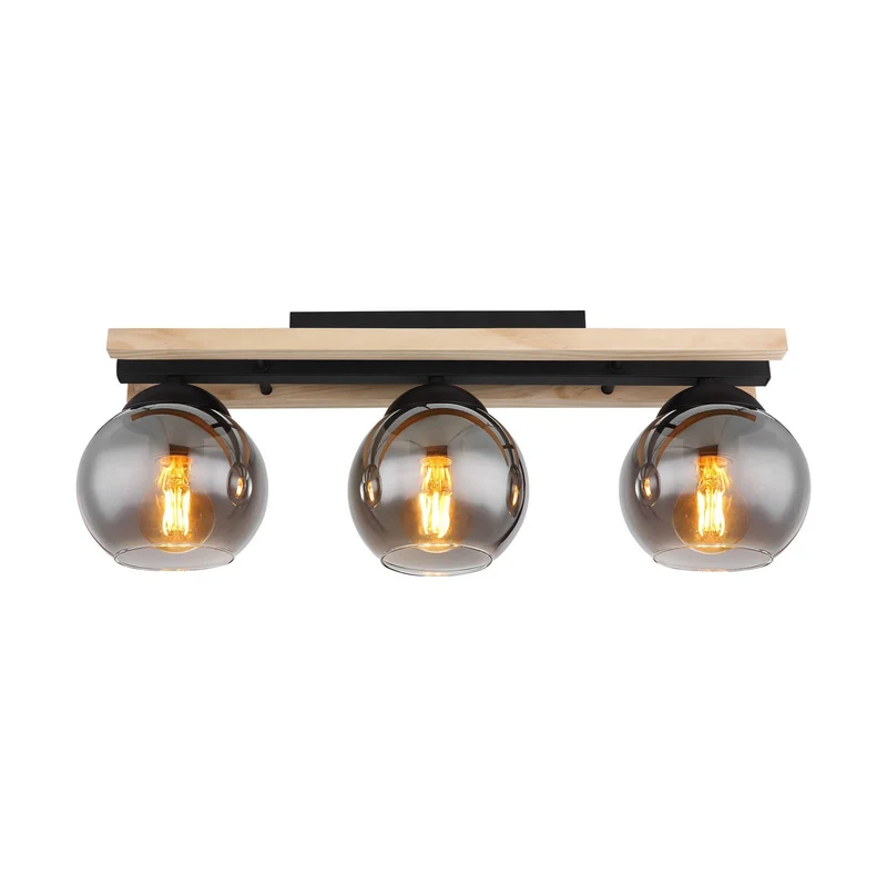 B-Ware Globo Deckenlampe Leuchte Conni Lampe Länge 60 cm rauchgrau Holz Glas 3 flg