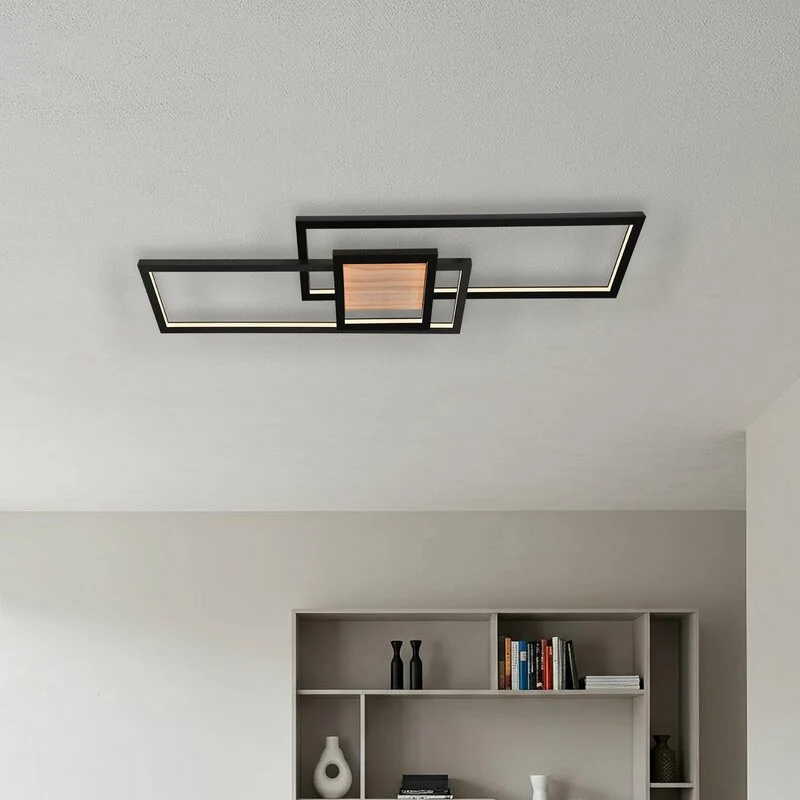 B-Ware Lindby Deckenleuchte Lampe LED Emiljan schwarz Metall dimmbar Holz Wohnzimmer