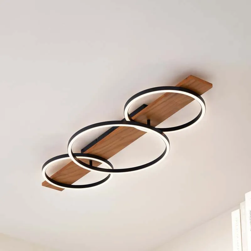 B-Ware Lindby Deckenleuchte Deckenlampe LED Lampe Galad schwarz Holz dimmbar 98 cm
