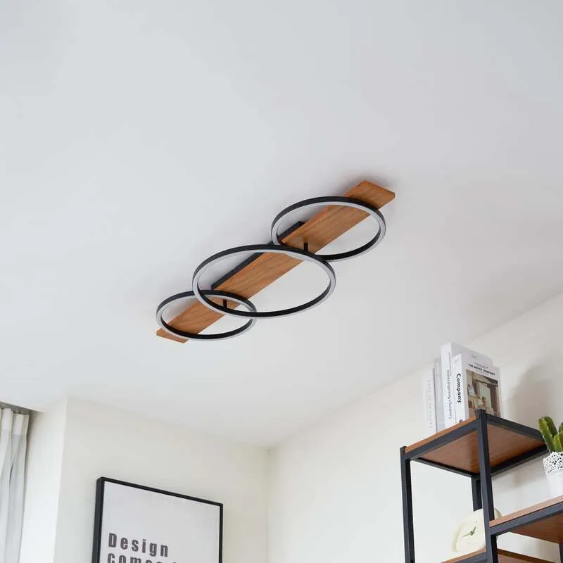 B-Ware Lindby Deckenleuchte Deckenlampe LED Lampe Galad schwarz Holz dimmbar 98 cm
