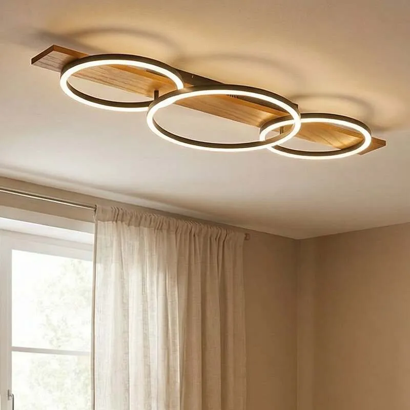 B-Ware Lindby Deckenleuchte Deckenlampe LED Lampe Galad schwarz Holz dimmbar 98 cm
