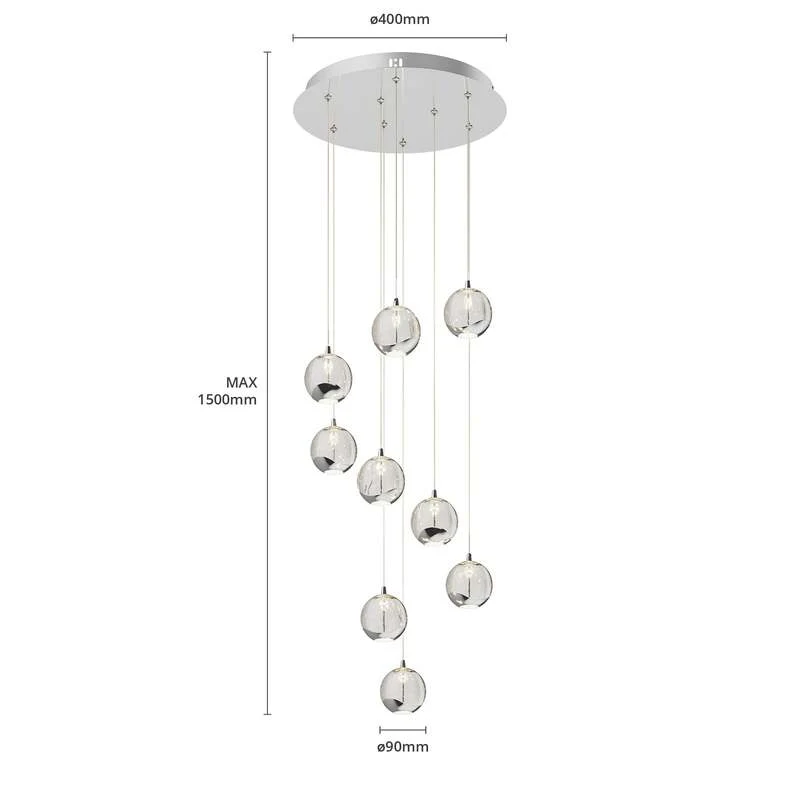 B-Ware Lucande Hayley LED-Hängeleuchte Hängelampe Lampe Wohnzimmerlampe 9-flammig chrom