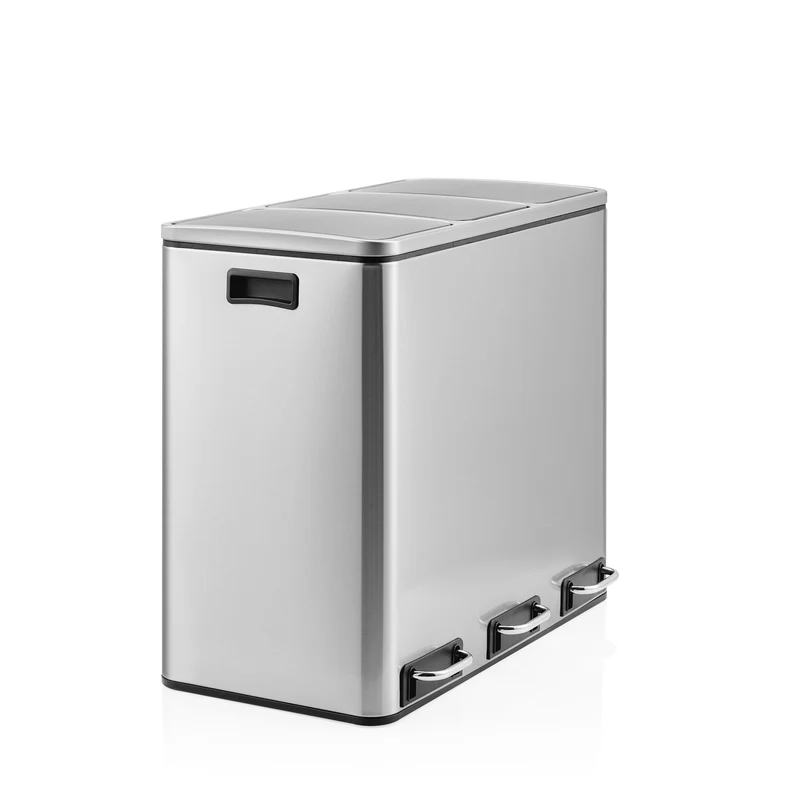 B-Ware hjh OFFICE Abfallsammler Mülleimer Mülltrennsystem Metallbehälter silber 54 l