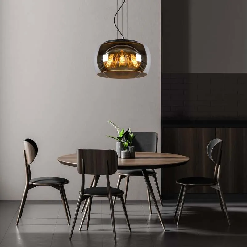 B-Ware Lucide Hängeleuchte Pendelleuchte Olivia Glas rauchgrau schwarz E27 LED Ø 40 cm
