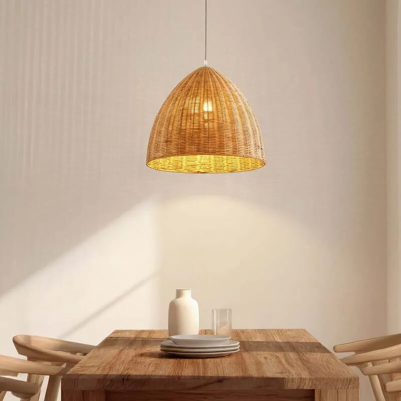 B-Ware Lindby Hängeleuchte Laverne LED Pendelleuchte Rattan dimmbar beige Ø40cm 35cm
