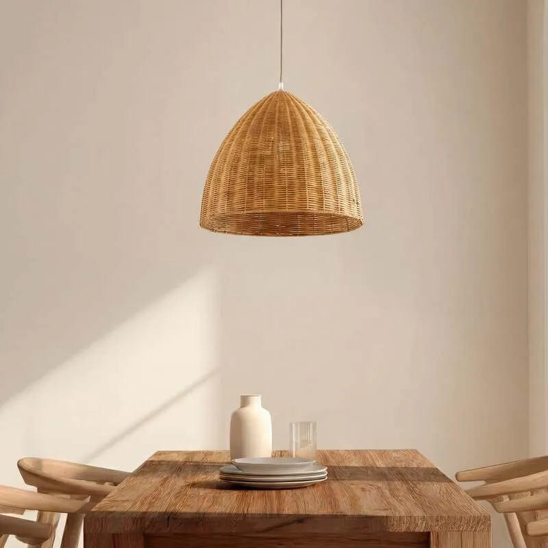 B-Ware Lindby Hängeleuchte Laverne LED Pendelleuchte Rattan dimmbar beige Ø40cm 35cm