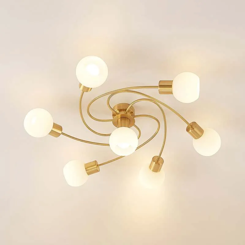 B-Ware Lindby Deckenlampe Ciala 7-flg LED Deckenlampe messingfarben E14 opalweiß Lampe